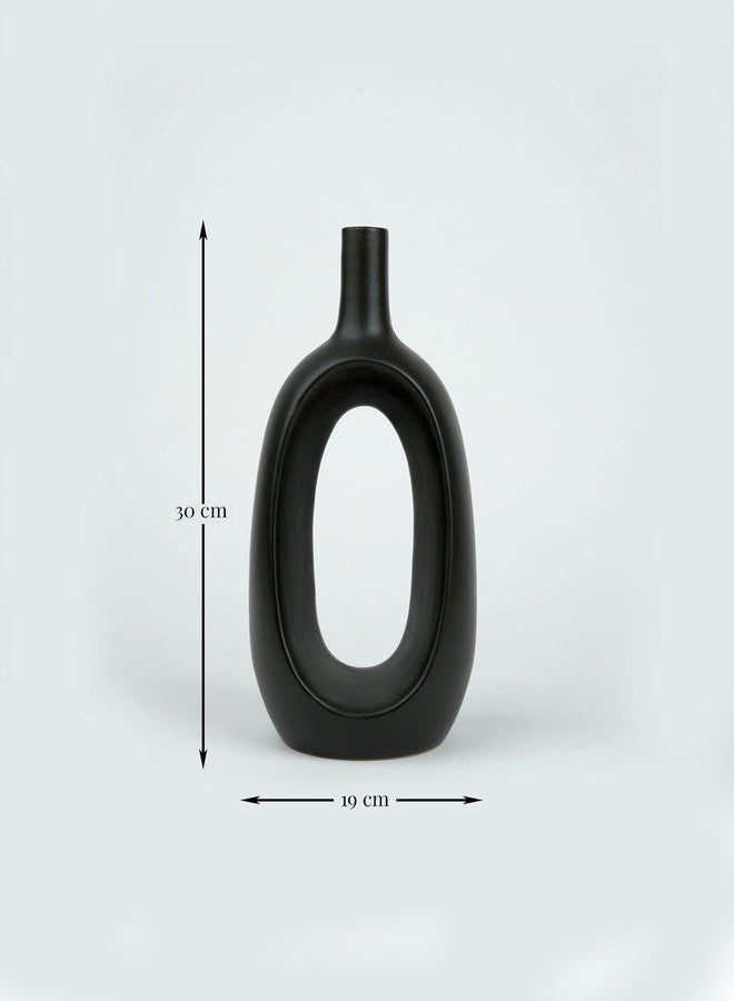 Purezento Modern Decorative Kieko Donut Vases for Home Decor | Centerpieces | Office with Unique Quality for Home Decor Center Table, Flowers Pot, Bedroom Side Corners (Black,12 Inch) - Image 2